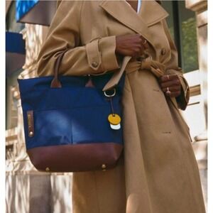 R. Riveter Otto Navy Canvas & Leather Handbag Crossbody Tote